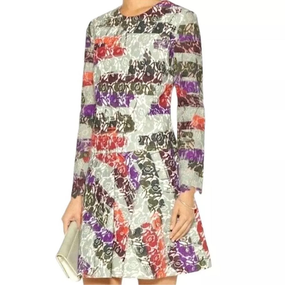 Raoul Red and Purple Long Sleeve A-line Dress for Cocktail size 6